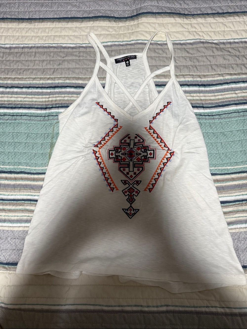 White Embroidered Strappy Tank Top - Women